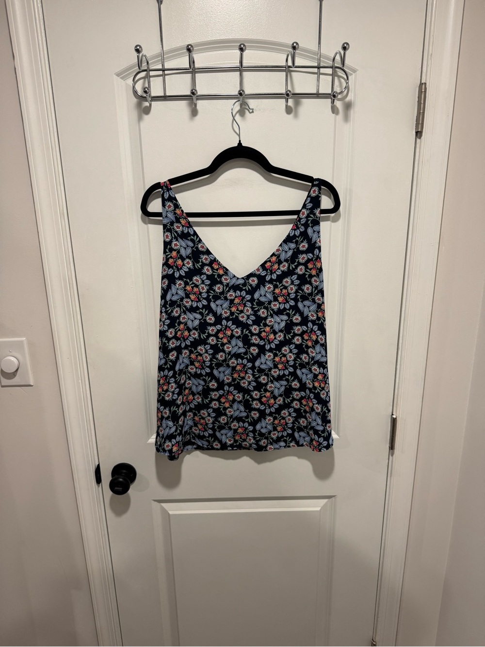 LOFT Navy Floral V-Neck Tank Top